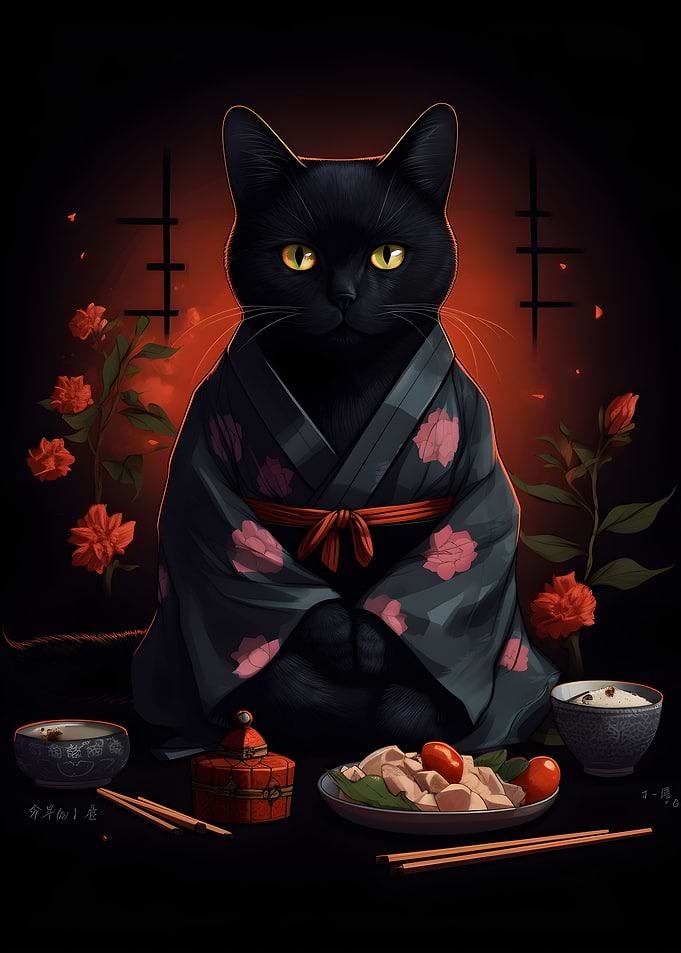 Japan Cat With Kimono