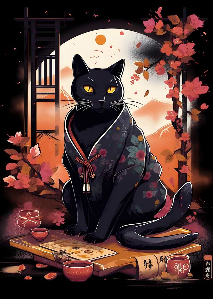 Japan Cat With Kimono