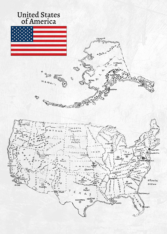 Handdrawn USA Map