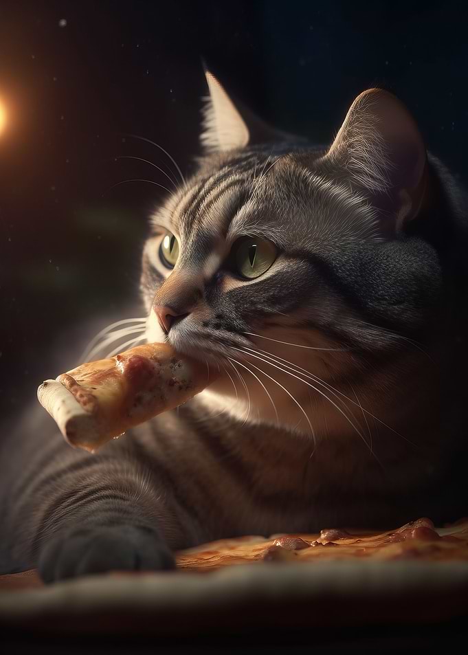 Cat Eating Pizza Slice