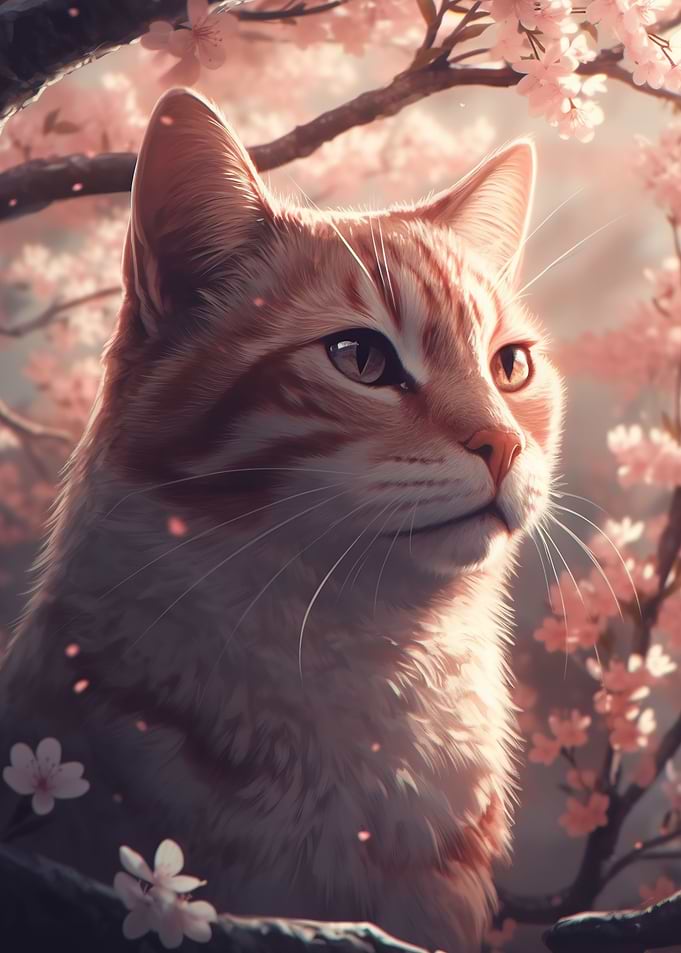 Cat cherry blossom