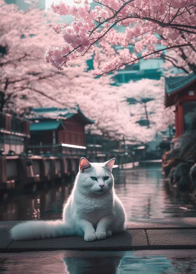 Cat cherry blossom