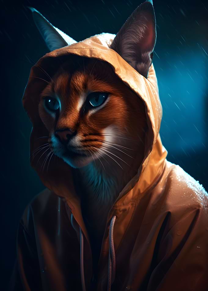 Caracal in a Raincoat