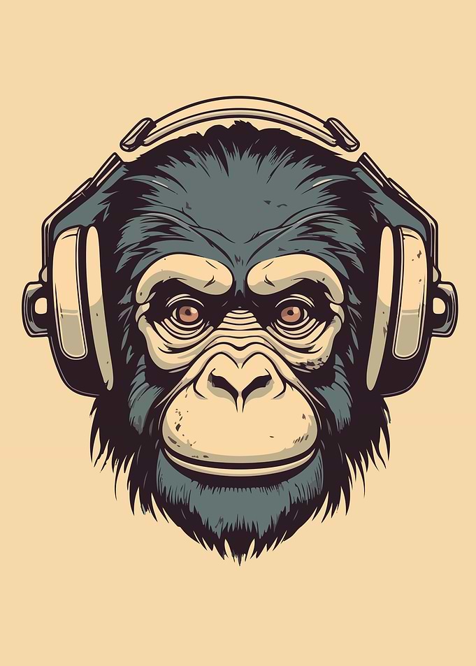 Calm Monkey with Headphone