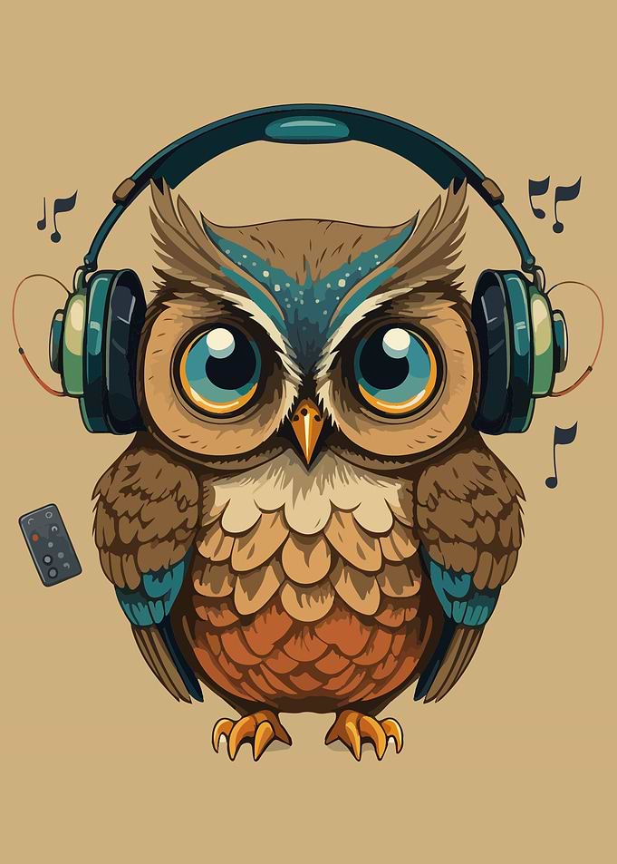Curious Owl with Headphone