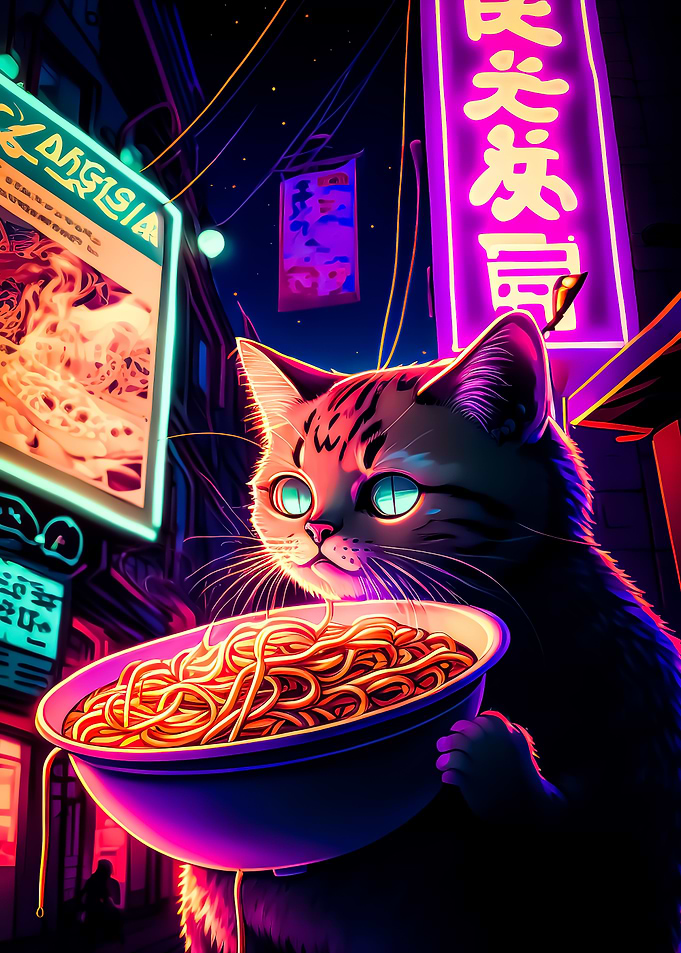 cat ramen neon