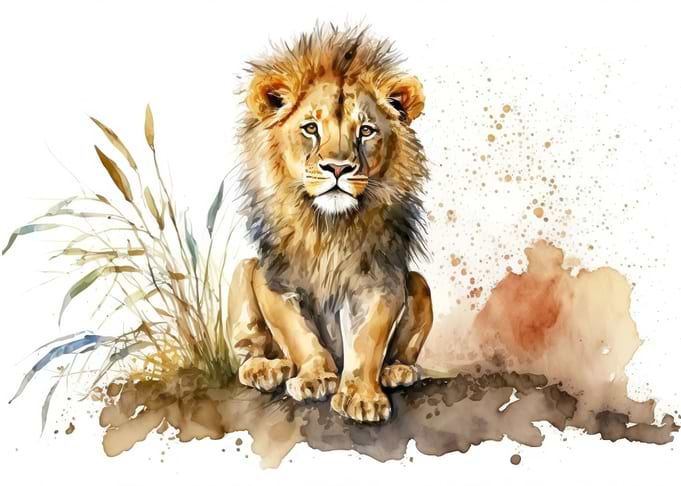 Lion cub in watercolor