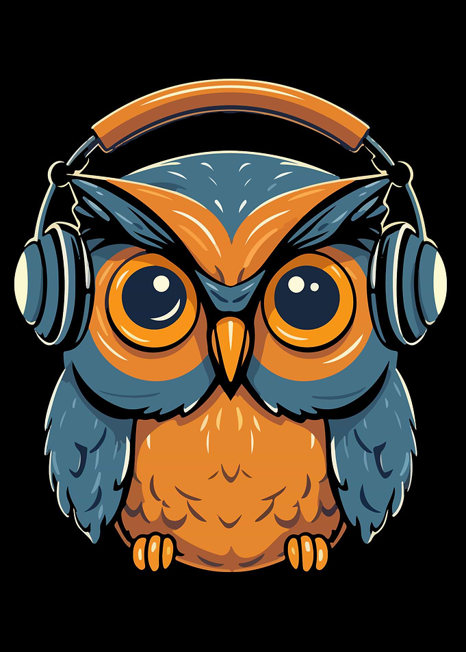 Amusing Owl and Headphone