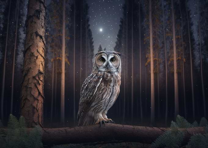 Owl sits on the trunk