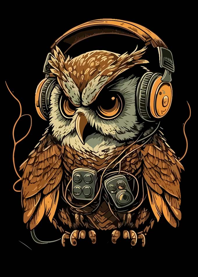 Grumpy Owl with Headphone