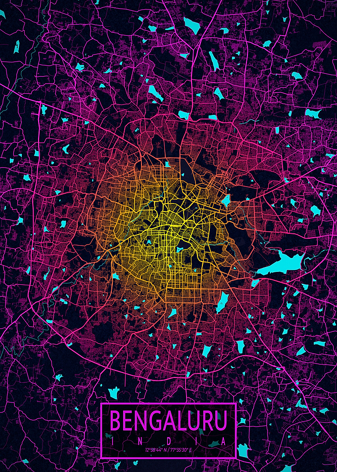 Bengaluru City Map Neon