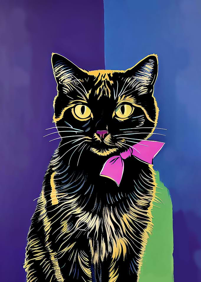 Retro Black Cat Linocut