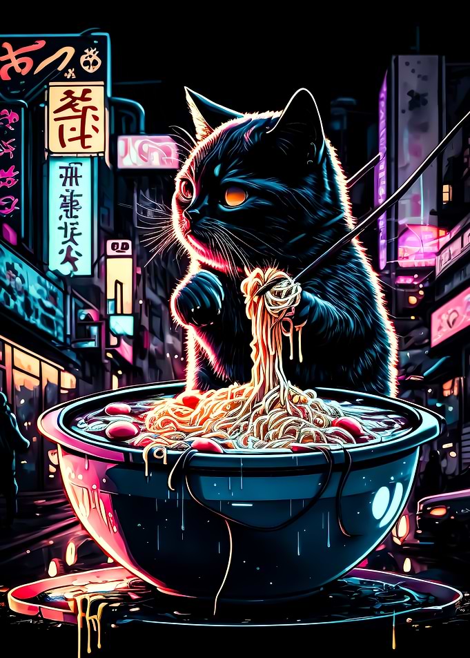 cat ramen neon