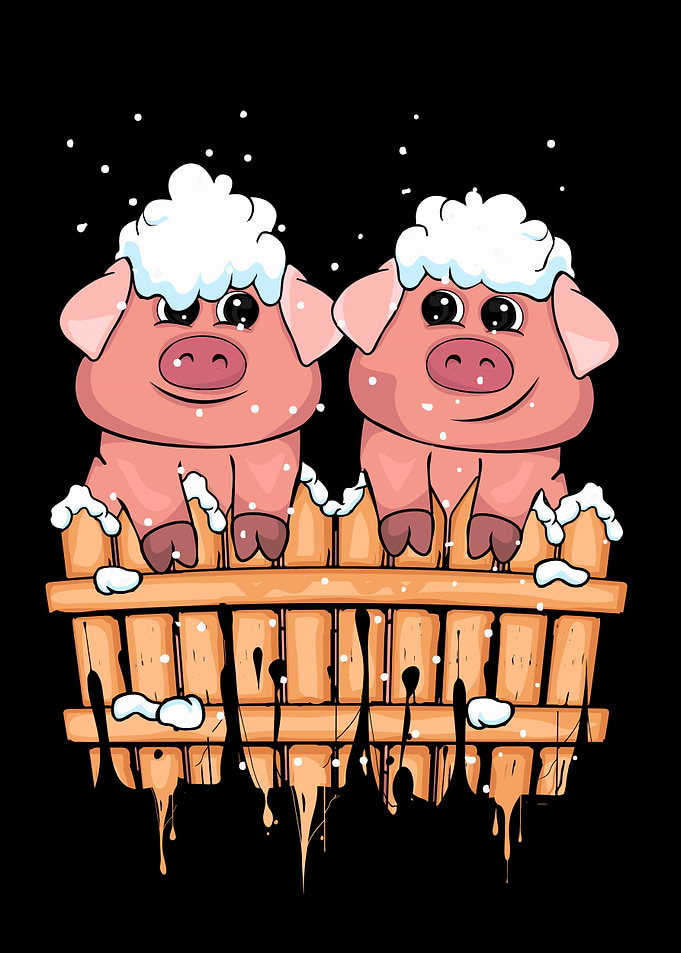 Winter Snow Christmas Pig