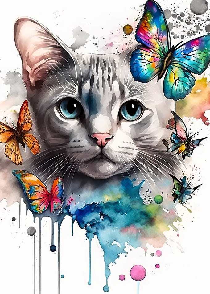 Butterfly cat watercolor