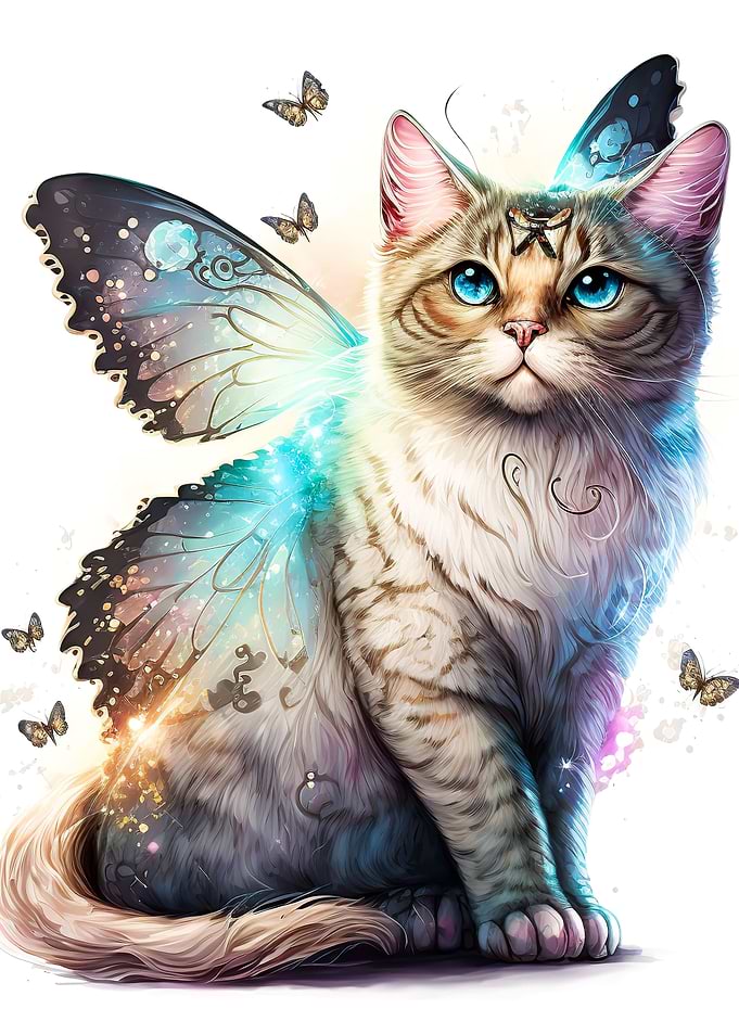 Butterfly cat watercolor
