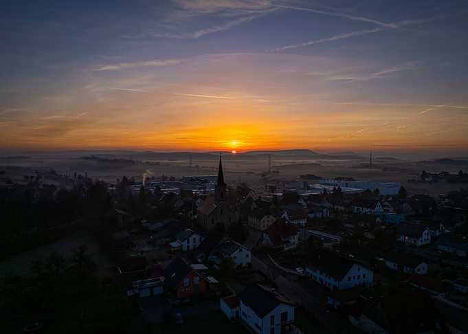 Sunrise over a village