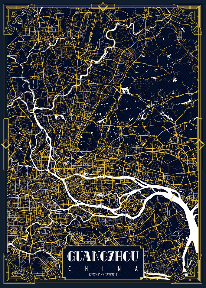 Guangzhou City Map Gold