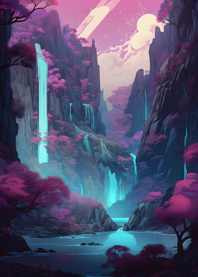 Japan Landscape Neon Art