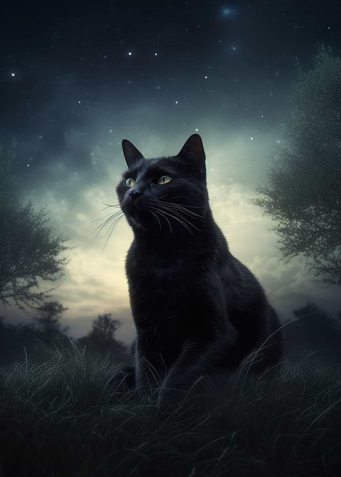 Cat Night Sky Stars