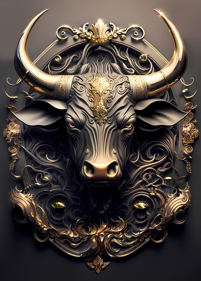 Shiny Golden Bull Art Deco