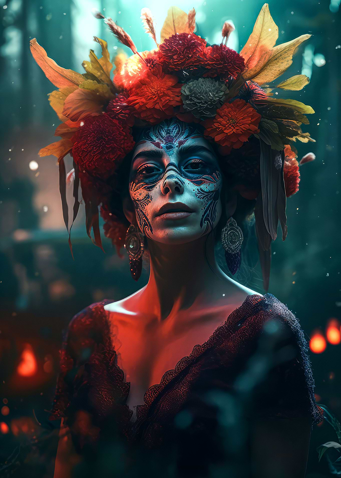 Skull Head Beautiful Woman