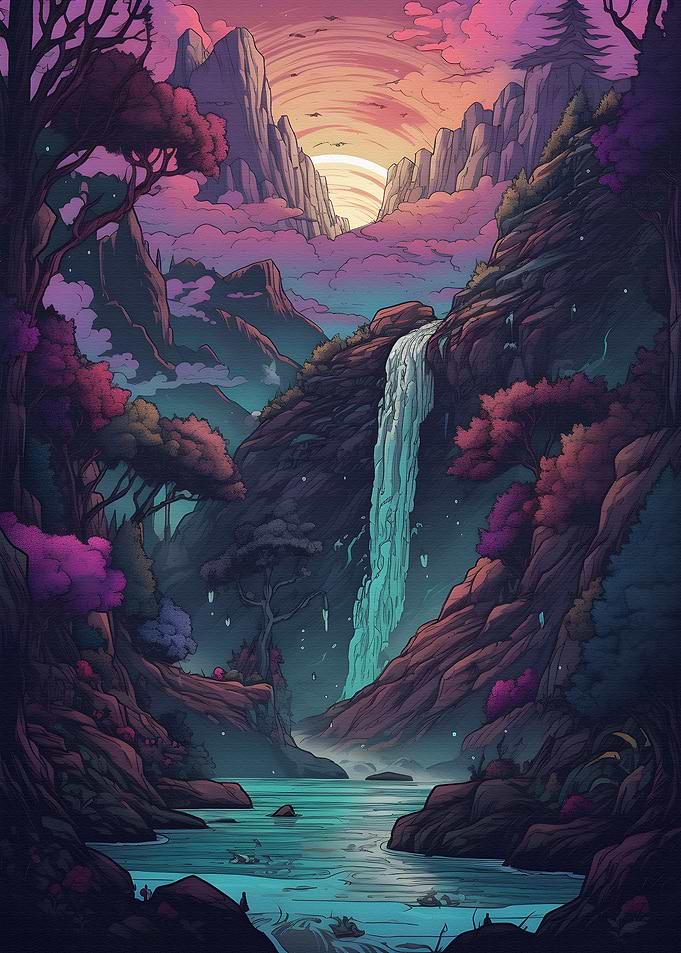 Japan Landscape Neon Art