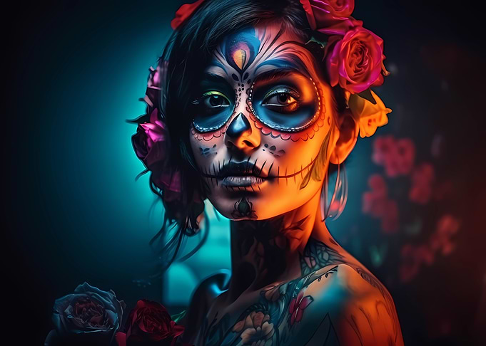 Colorful tattoed Latina