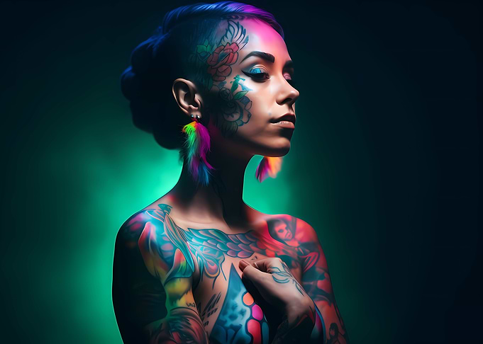 Colorful tattoed Latina