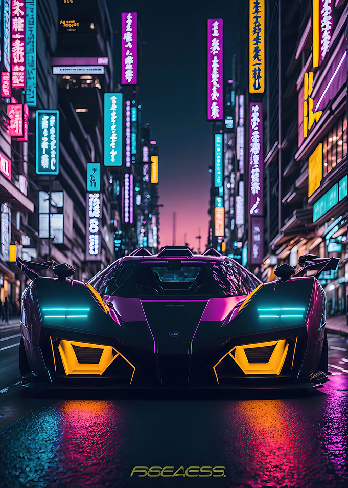 Dark Neon City Sports Car