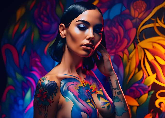 Colorful tattoed Latina