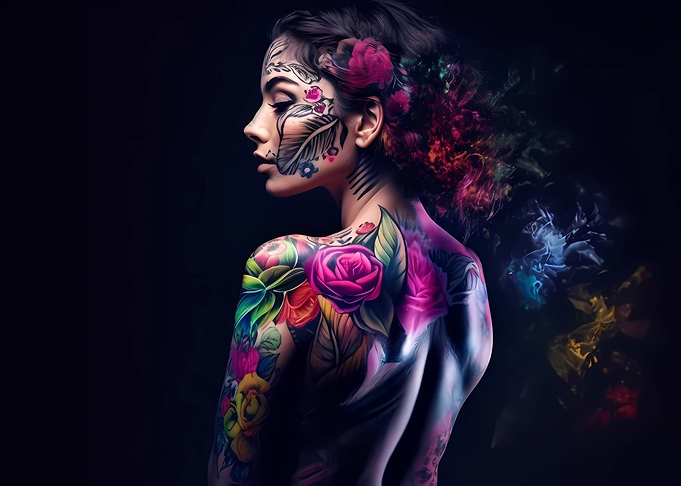 Colorful tattoed Latina