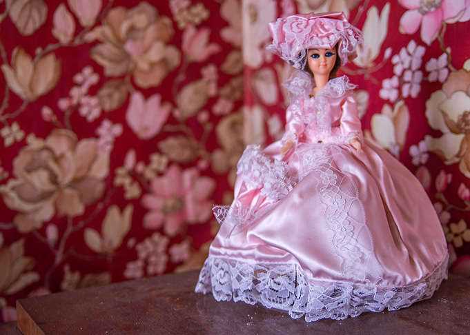 Flamenco doll on floral wa