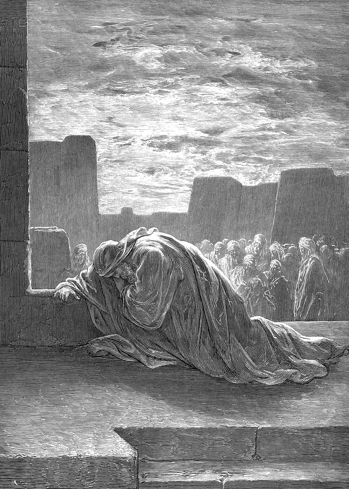 Ezra Kneels in Prayer