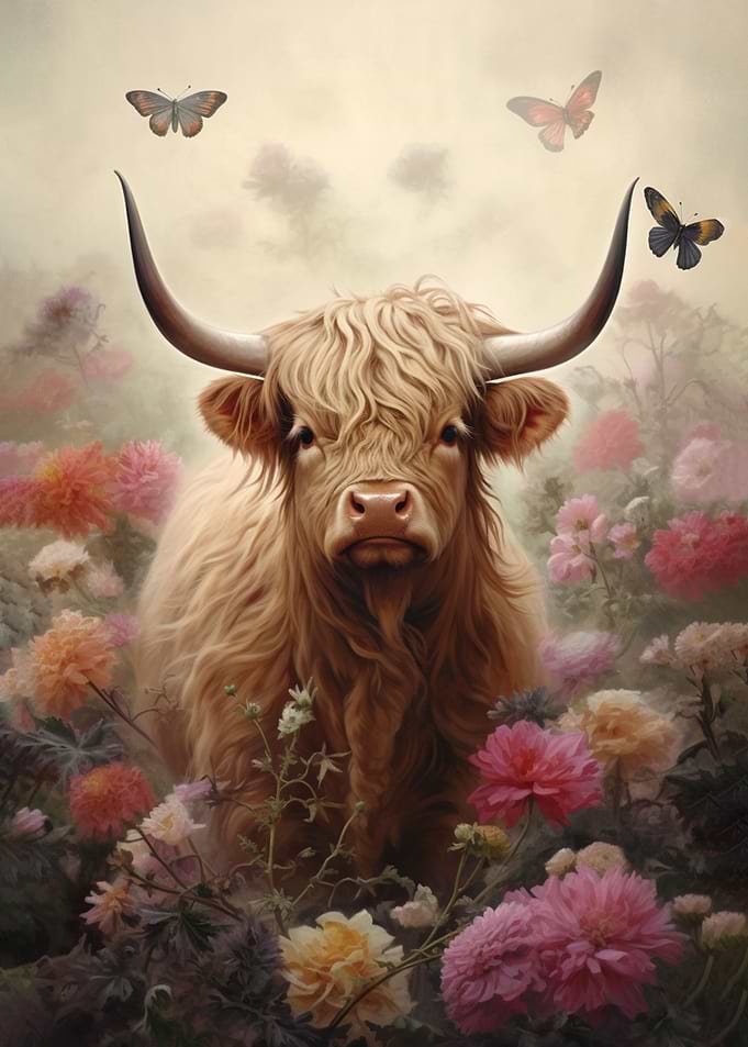 Cute Floral Highland Cow