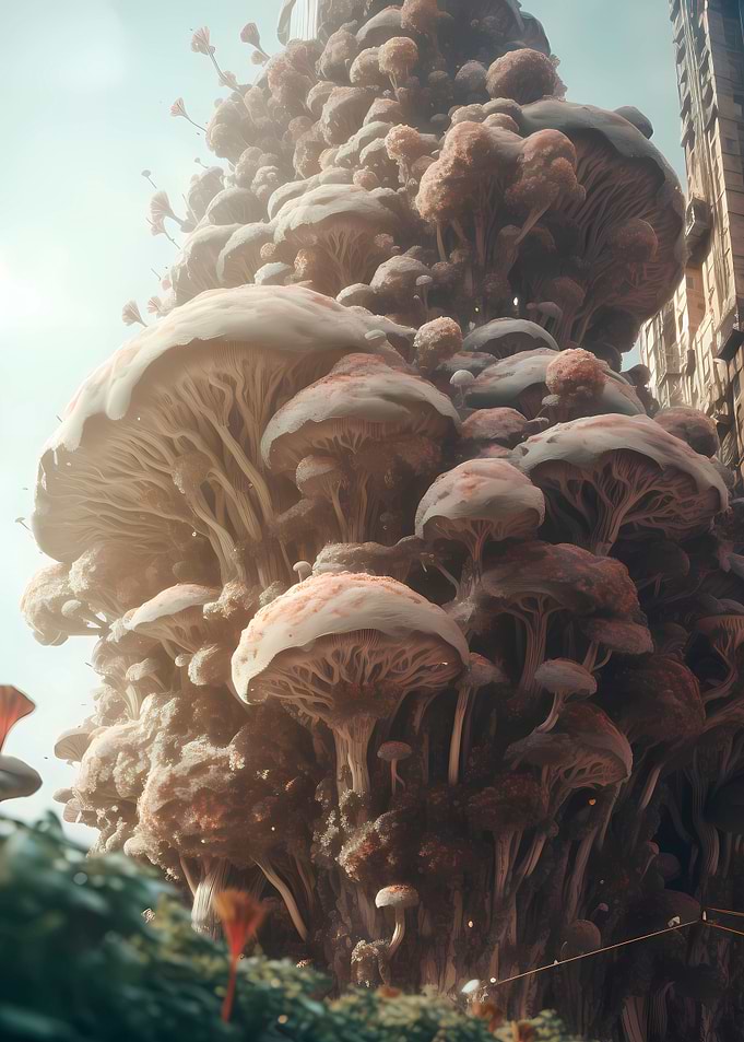 Under mushrooms
