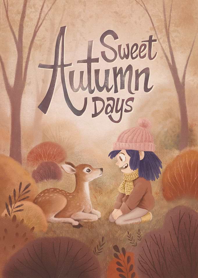 Girl and Deer in Autumn