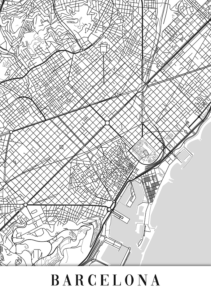 Barcelona White Map