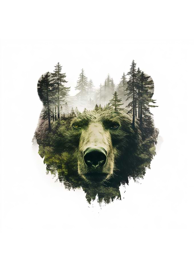 Green wild forest an bear