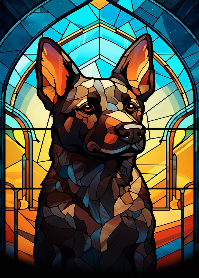 Dog motif on church glass
