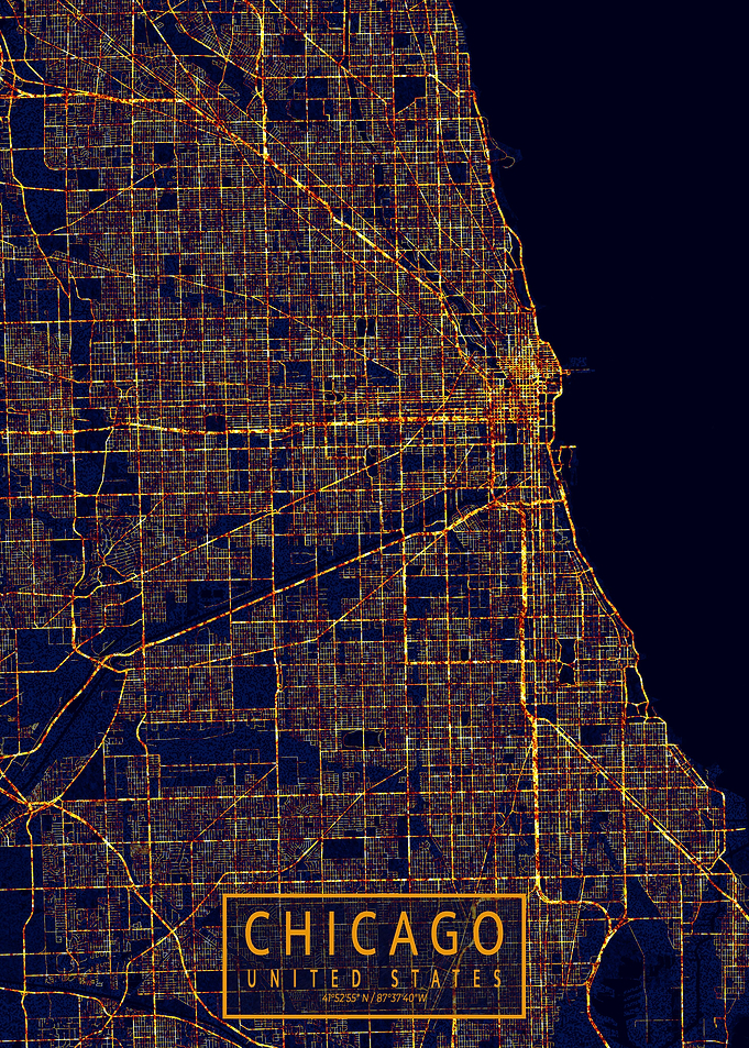 Chicago Map City At Night