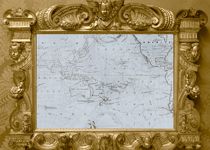 World map golden frame