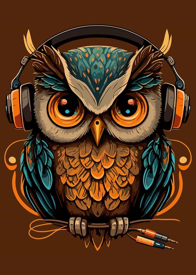 Owl Holding a Headphone