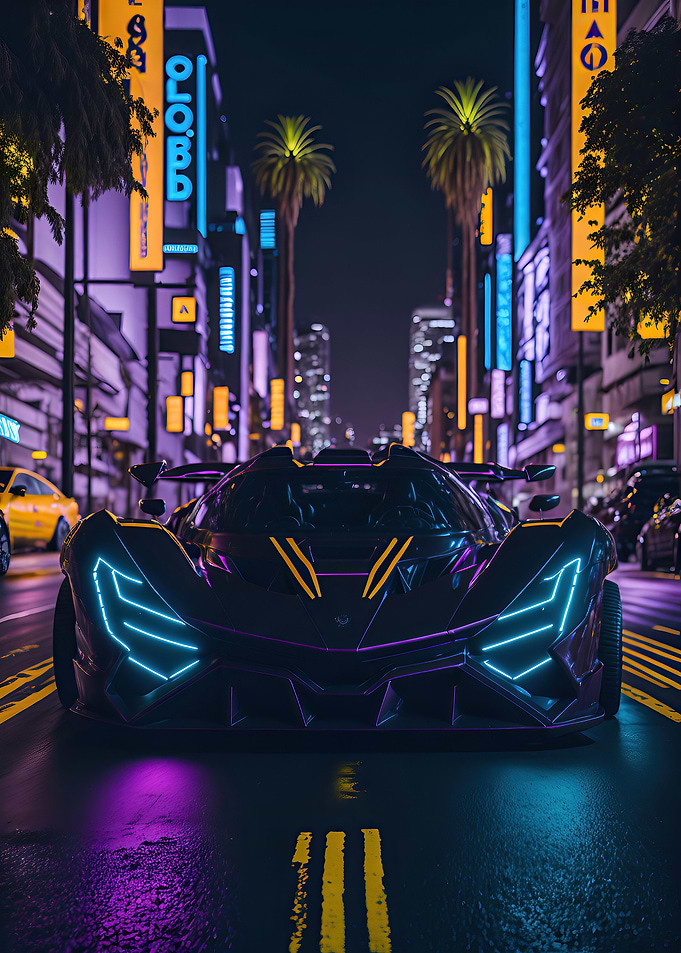 Dark Neon City Sports Car