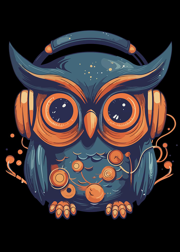 Cute Owl Using a Headphone