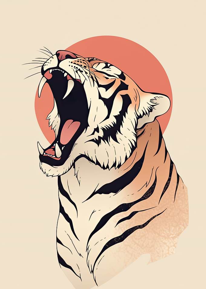 Vintage Yawning Tiger