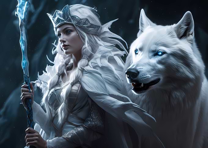 Ice mage and her big wolf