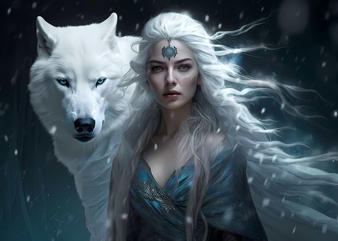 Ice mage and her big wolf