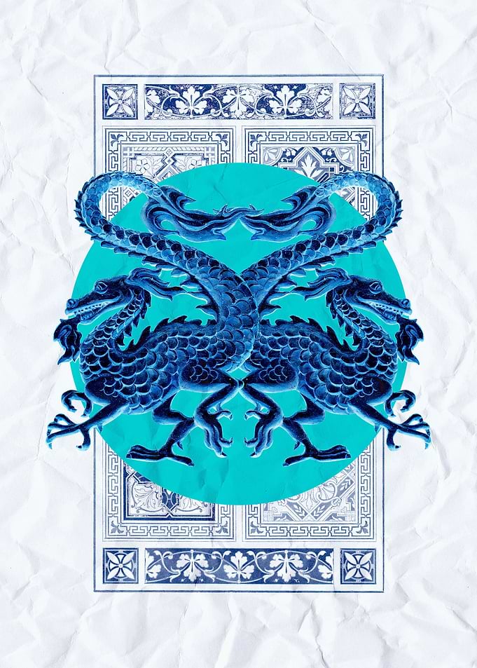 Blue Chinese Dragons