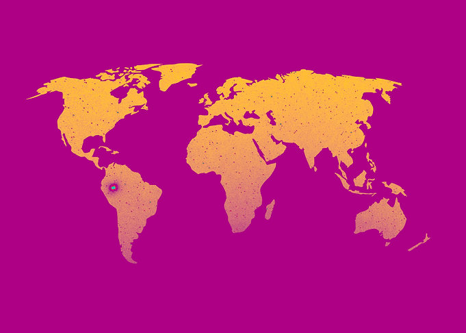 World map yellow purple